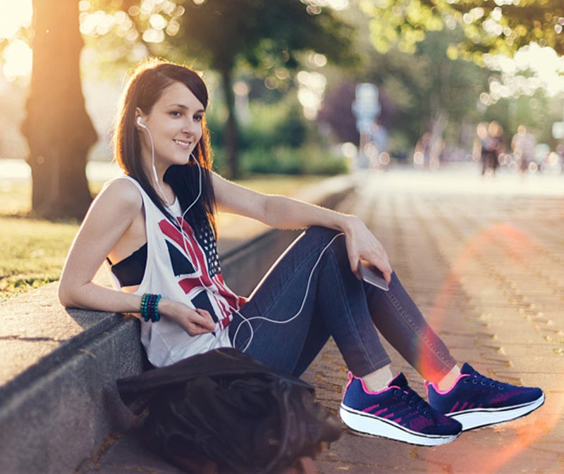 DADAWEN Women's Slip On Breathable Mesh Walking Tennis Shoes Lightweight Comfort Wedge Platform Casual Sneakers for Gym Travel Work Navy/Hot Pink US Size 5 - Image 2